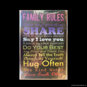 SC341 Family Rules Tin Sign